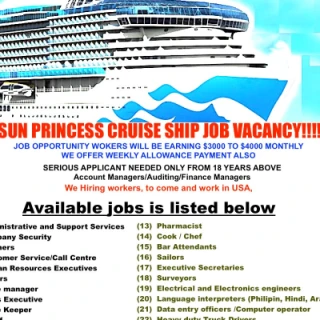 Employment agency abroad Sun princess Cruis